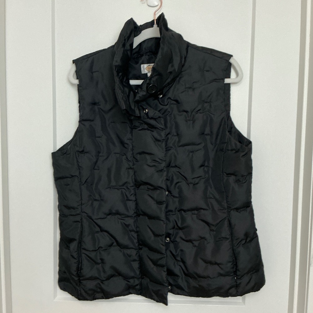 Vintage Talbots Premium Goose Down Black Puffer Vest Tufted Two Way Zipper Large